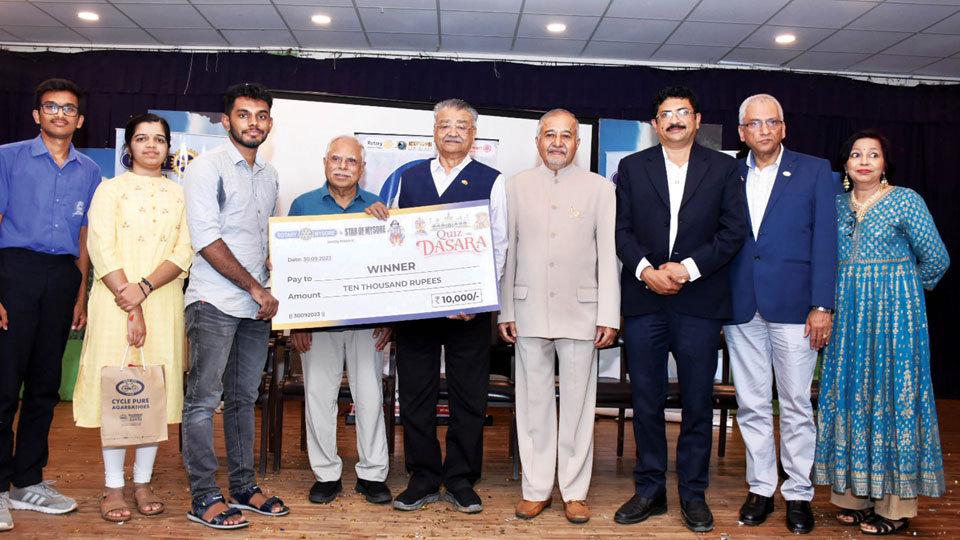 Rotary Mysore-Star of Mysore Dasara Quiz Contest: P. Ayush of NIE, Mysuru, wins first prize
