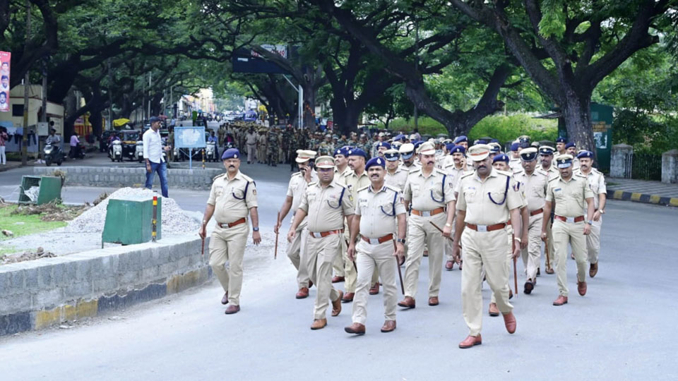 Ganesha Chaturthi and Eid Meelad festivals: City, District Police conduct route marches in Mysuru, Nanjangud